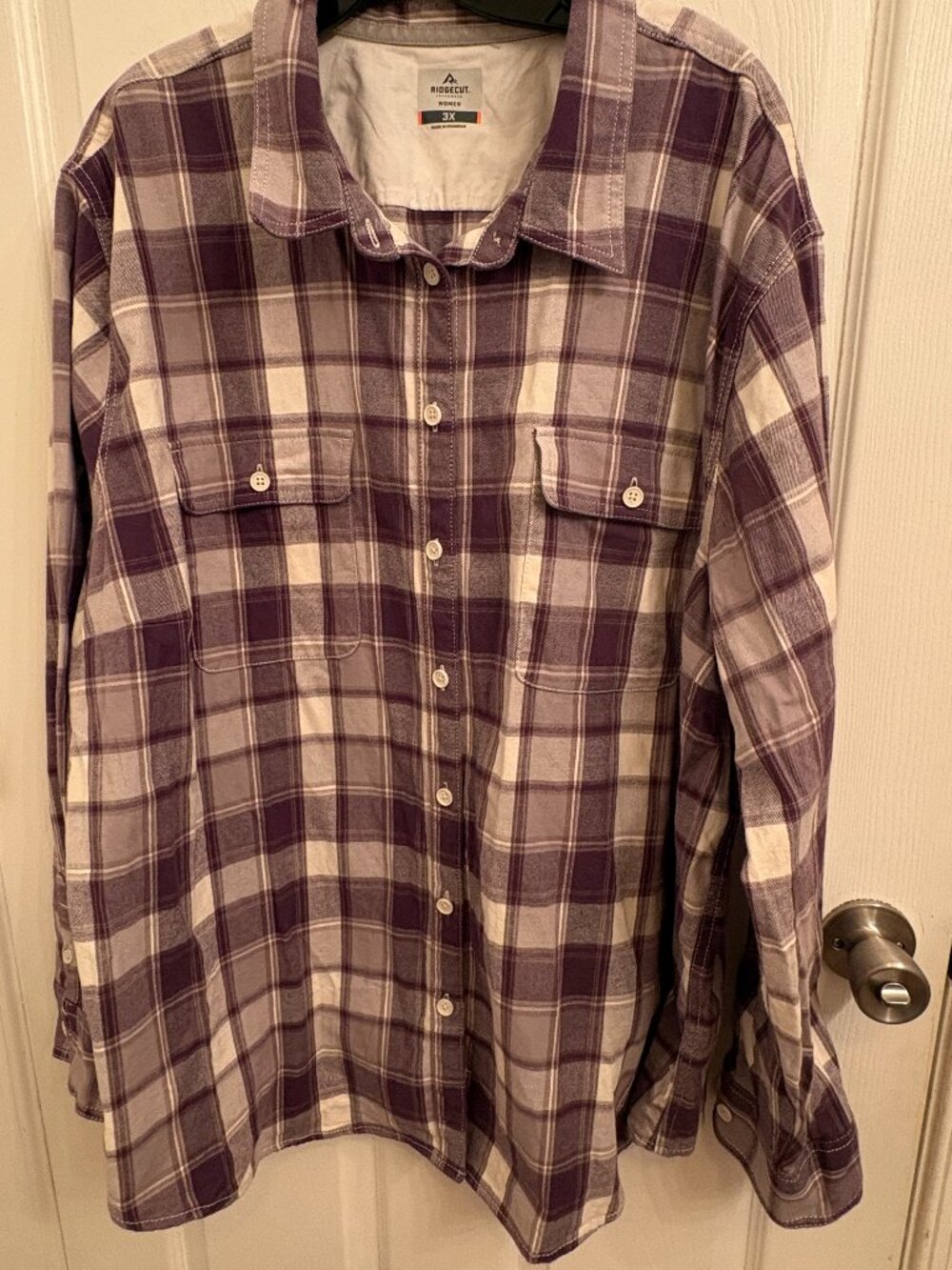 Ridgecut Toughwear Woman Purple and White Button Up Flannel Shirt Size 3X